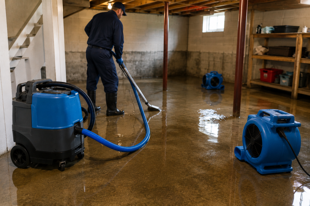 Flooded basement cleanup by Spokane water damage restoration team